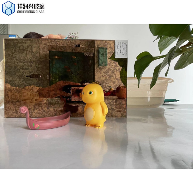 Стеклянный каркас Материал Винтажное искусство Окрашенные линзы Античное зеркало с плоским полированным краем